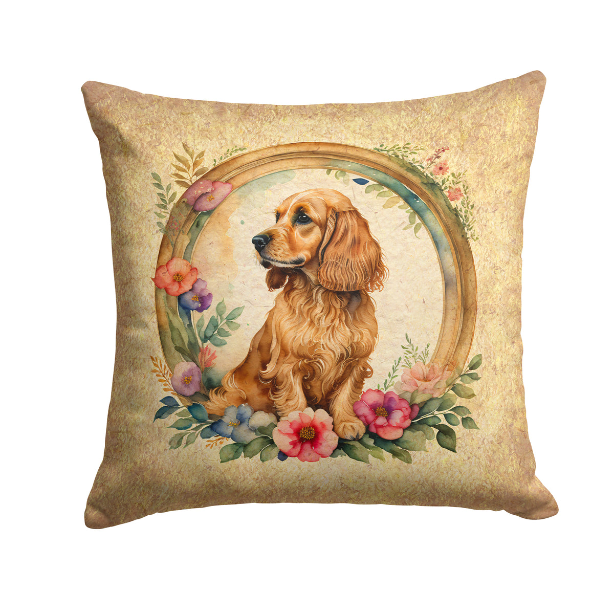 Buy this English Cocker Spaniel and Flowers Fabric Decorative Pillow