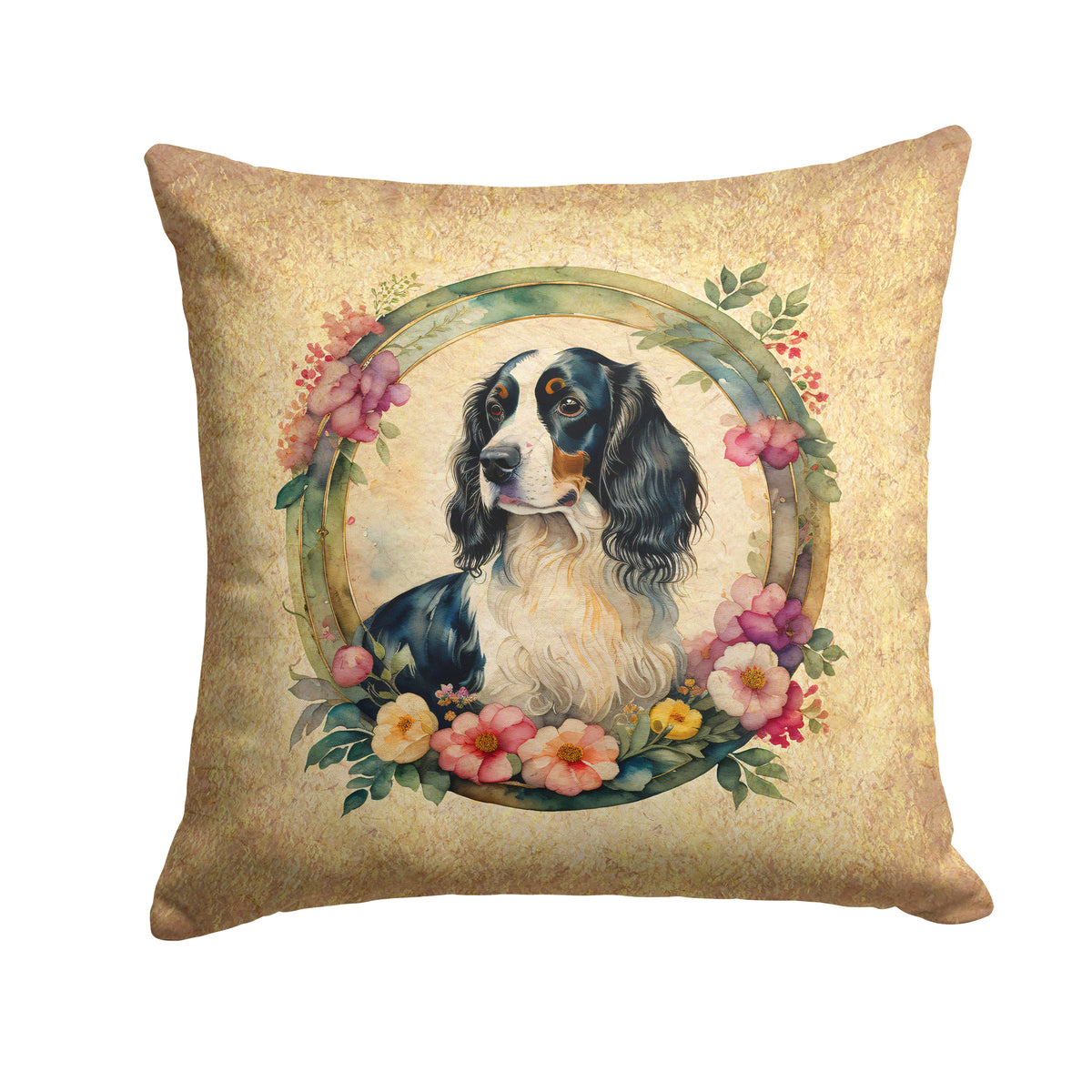Buy this English Springer Spaniel and Flowers Fabric Decorative Pillow