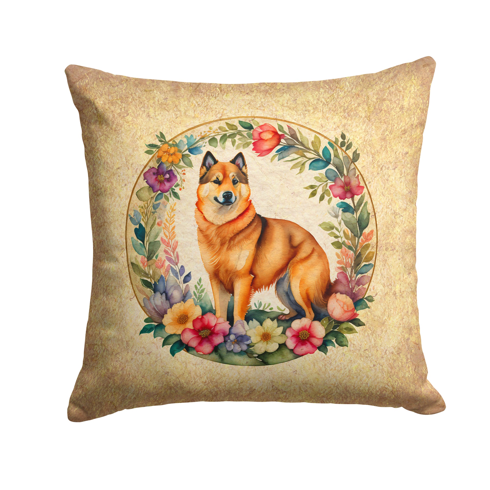 Buy this Finnish Spitz and Flowers Fabric Decorative Pillow