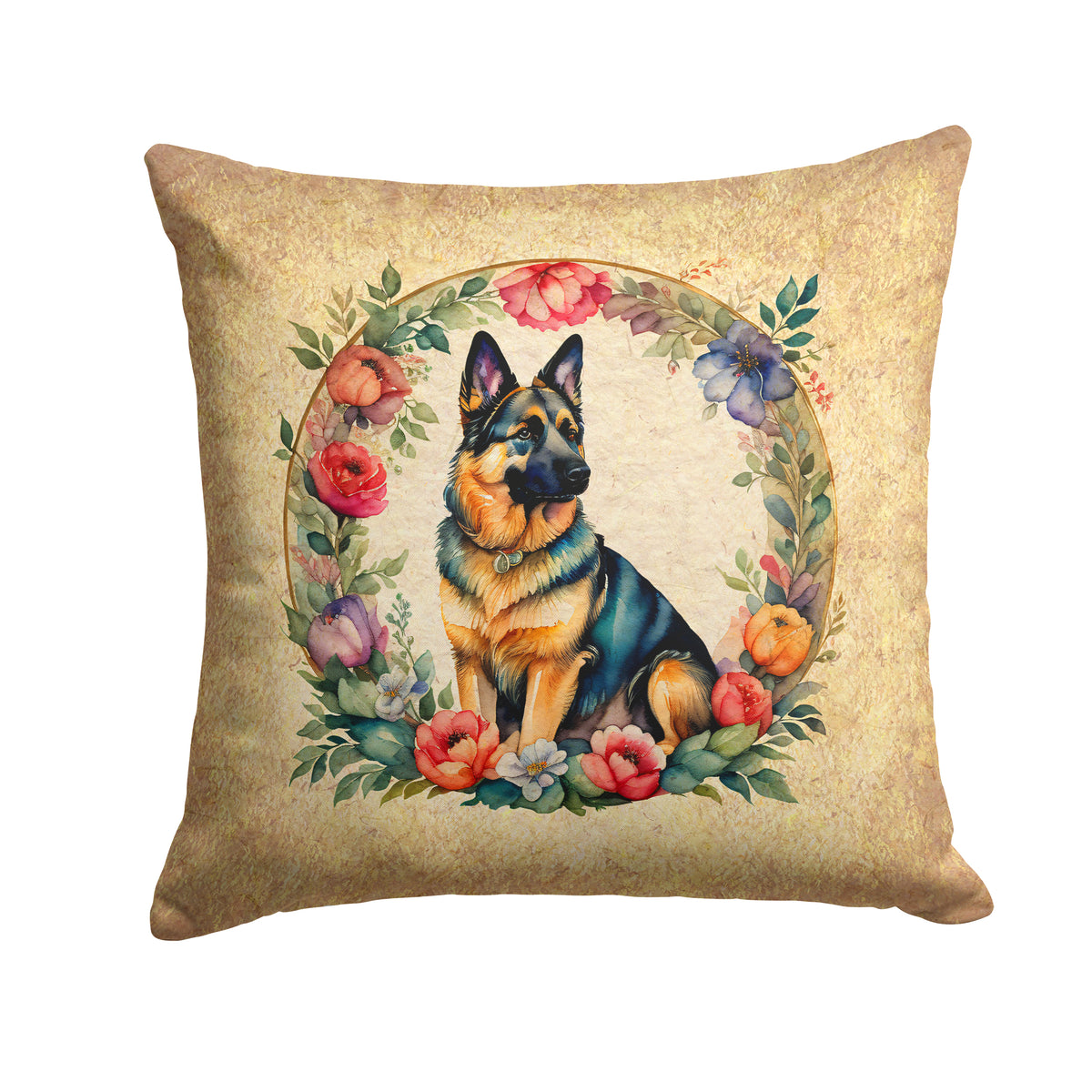 Buy this German Shepherd and Flowers Fabric Decorative Pillow