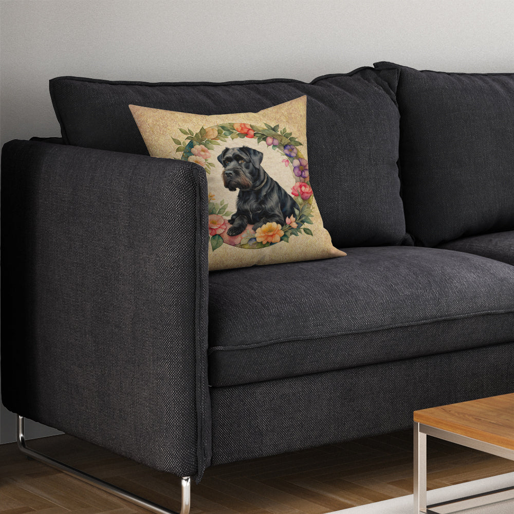 Giant Schnauzer and Flowers Fabric Decorative Pillow
