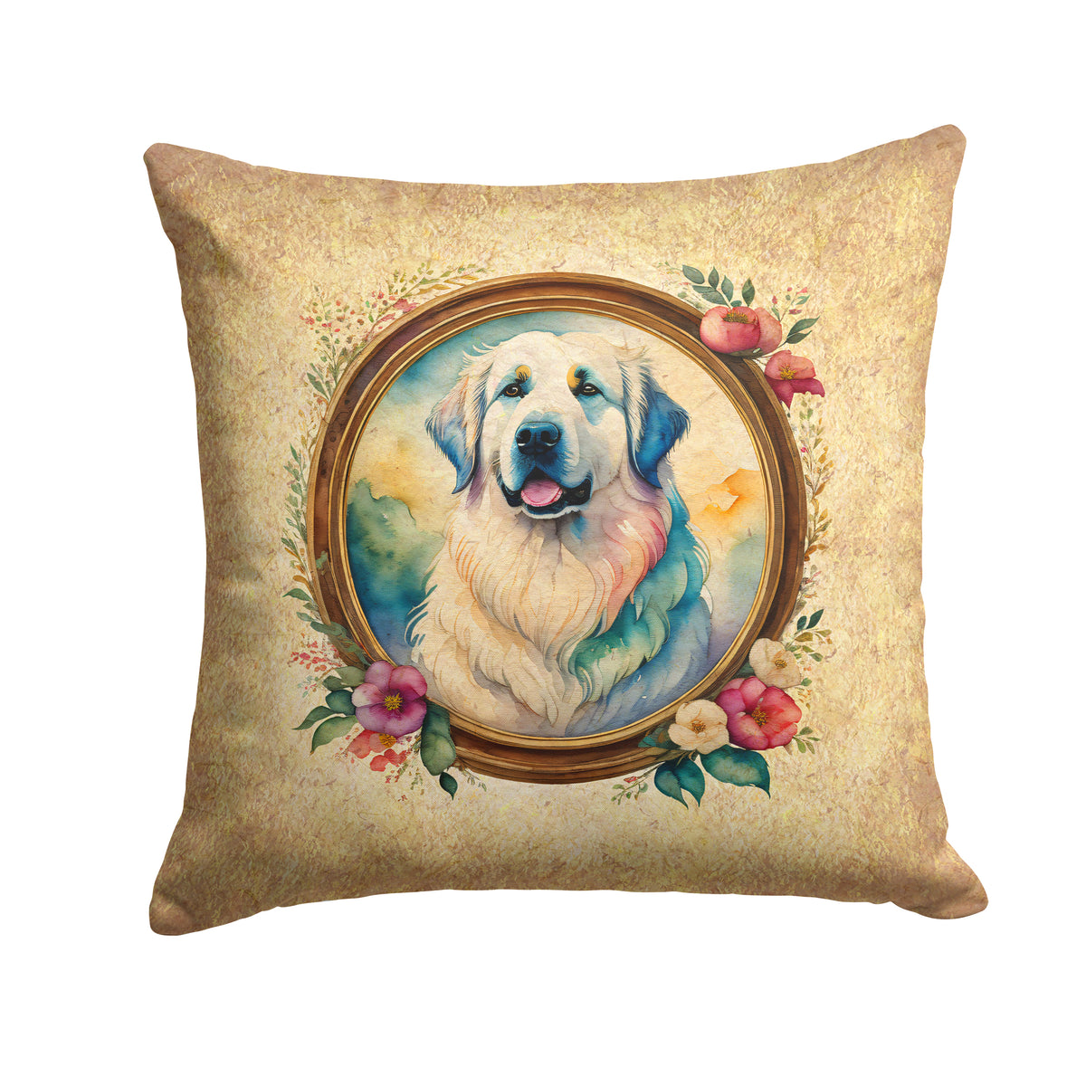Buy this Great Pyrenees and Flowers Fabric Decorative Pillow