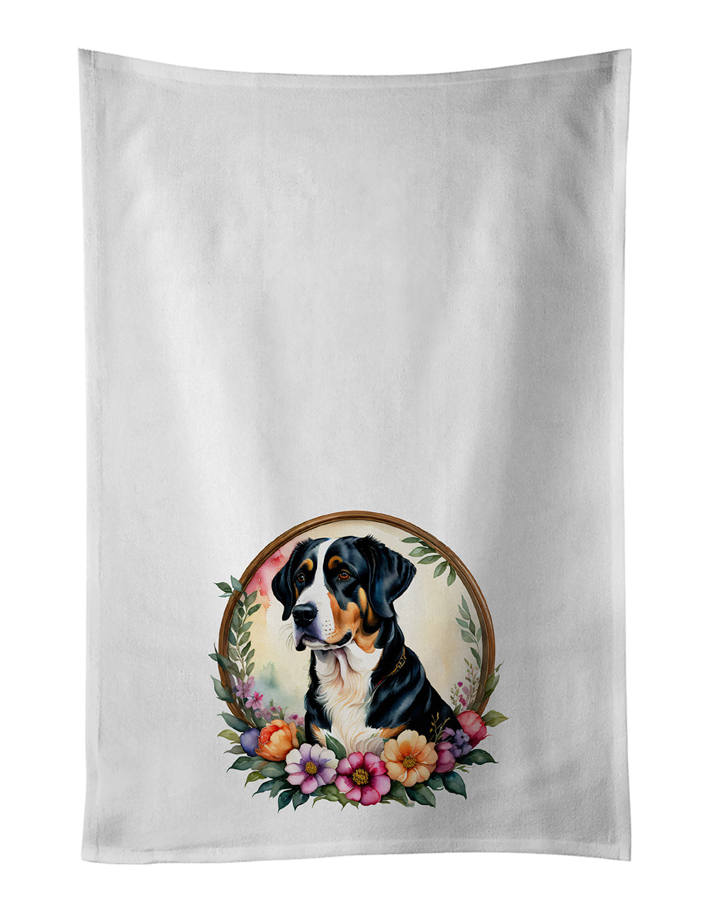 Buy this Greater Swiss Mountain Dog and Flowers Kitchen Towel Set of 2
