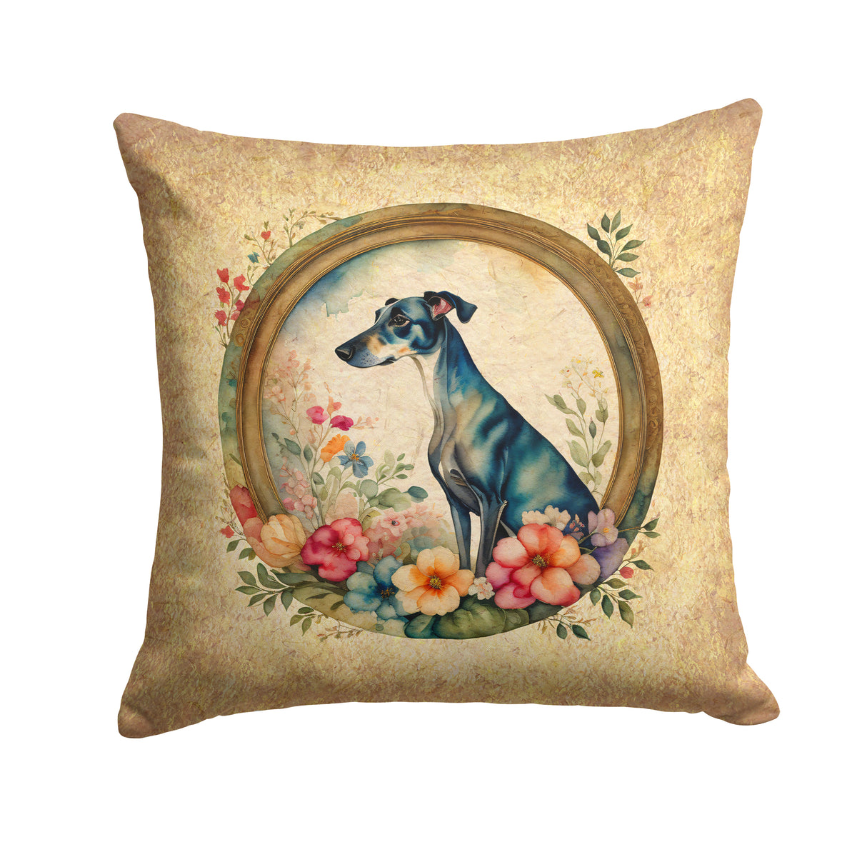 Buy this Greyhound and Flowers Fabric Decorative Pillow