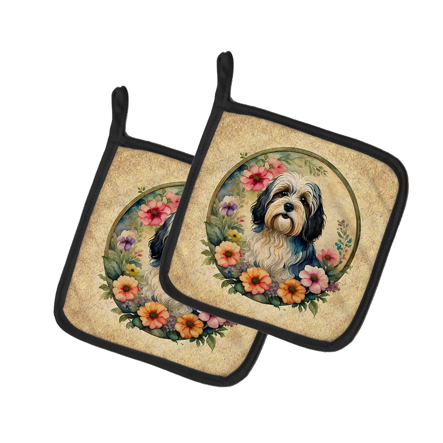 Buy this Havanese and Flowers Pair of Pot Holders
