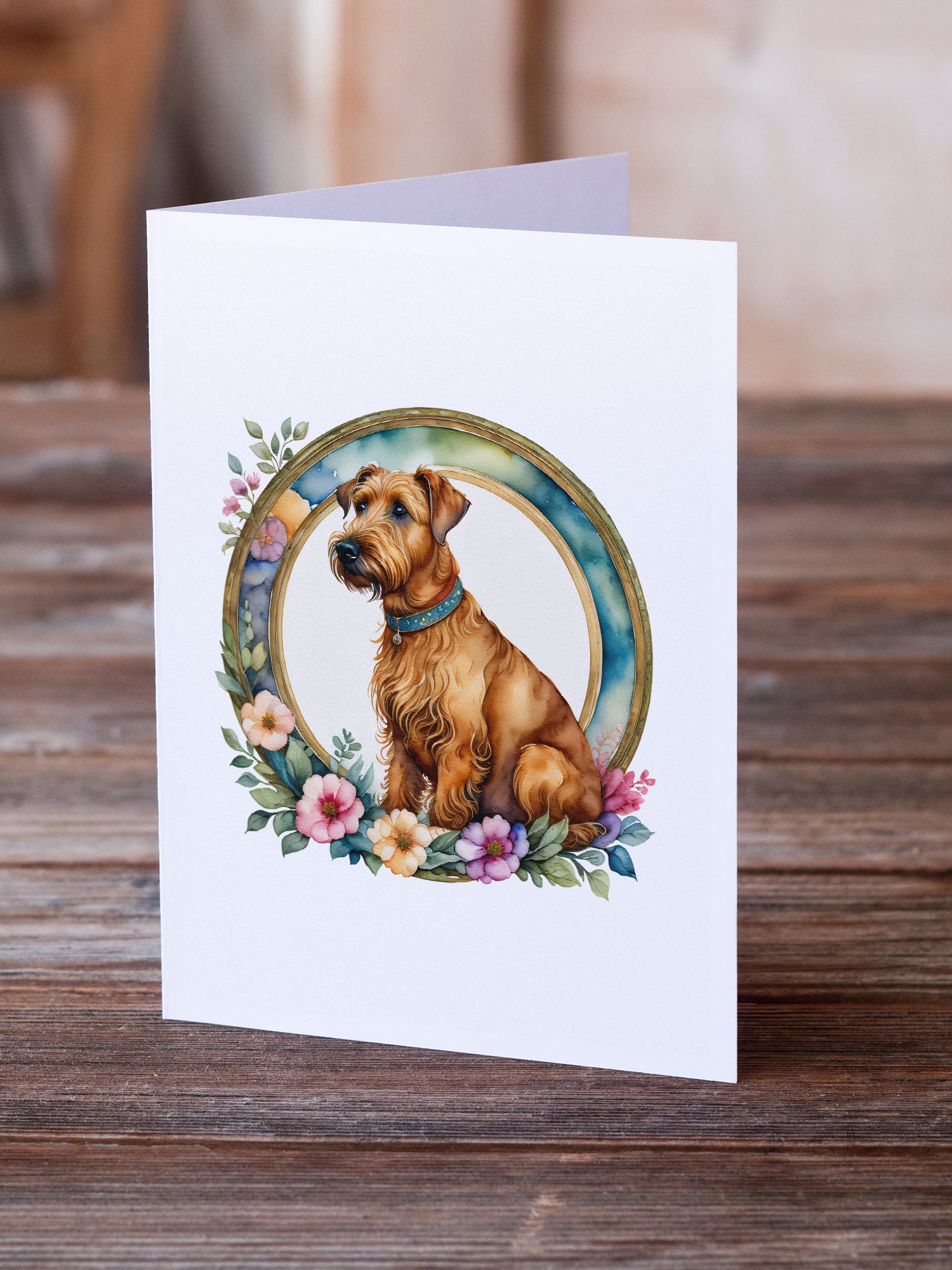 Irish Terrier and Flowers Greeting Cards and Envelopes Pack of 8