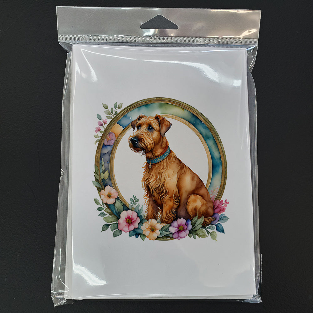 Irish Terrier and Flowers Greeting Cards and Envelopes Pack of 8