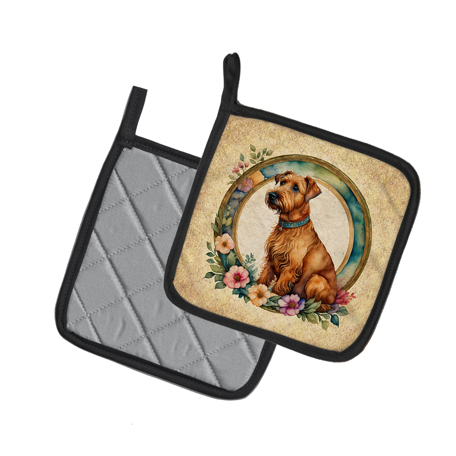 Buy this Irish Terrier and Flowers Pair of Pot Holders