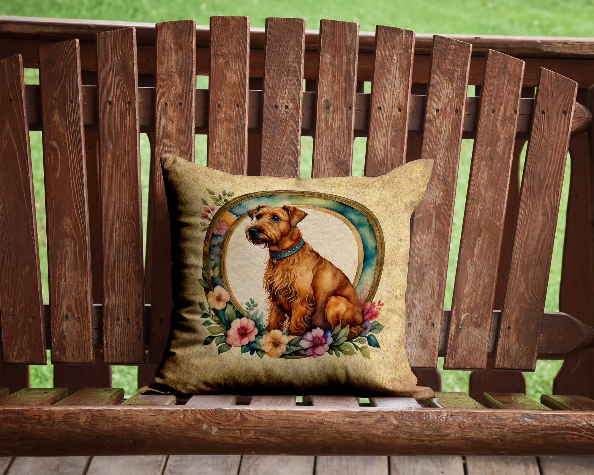 Buy this Irish Terrier and Flowers Fabric Decorative Pillow