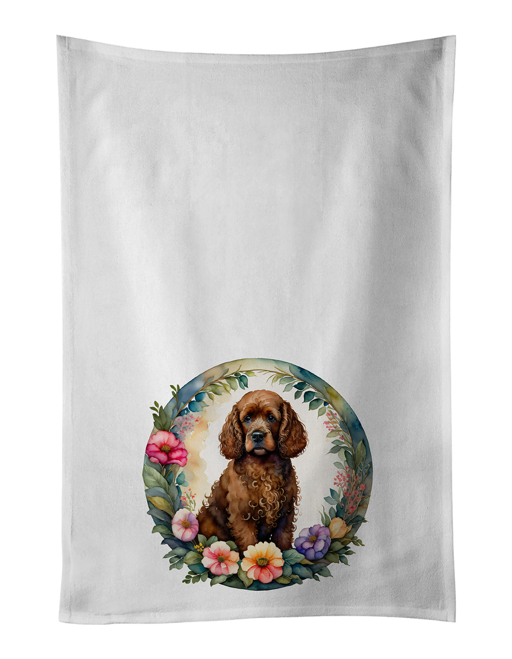 Buy this Irish Water Spaniel and Flowers Kitchen Towel Set of 2