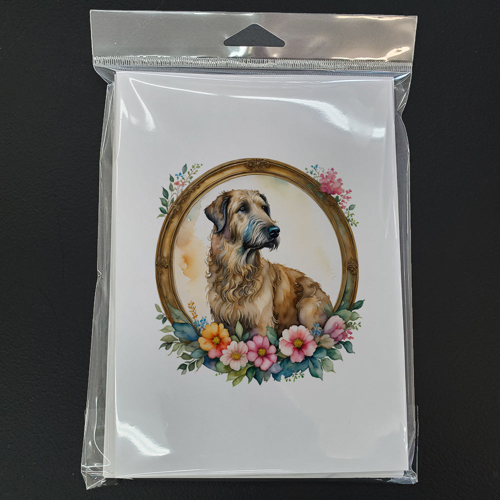 Irish Wolfhound and Flowers Greeting Cards and Envelopes Pack of 8