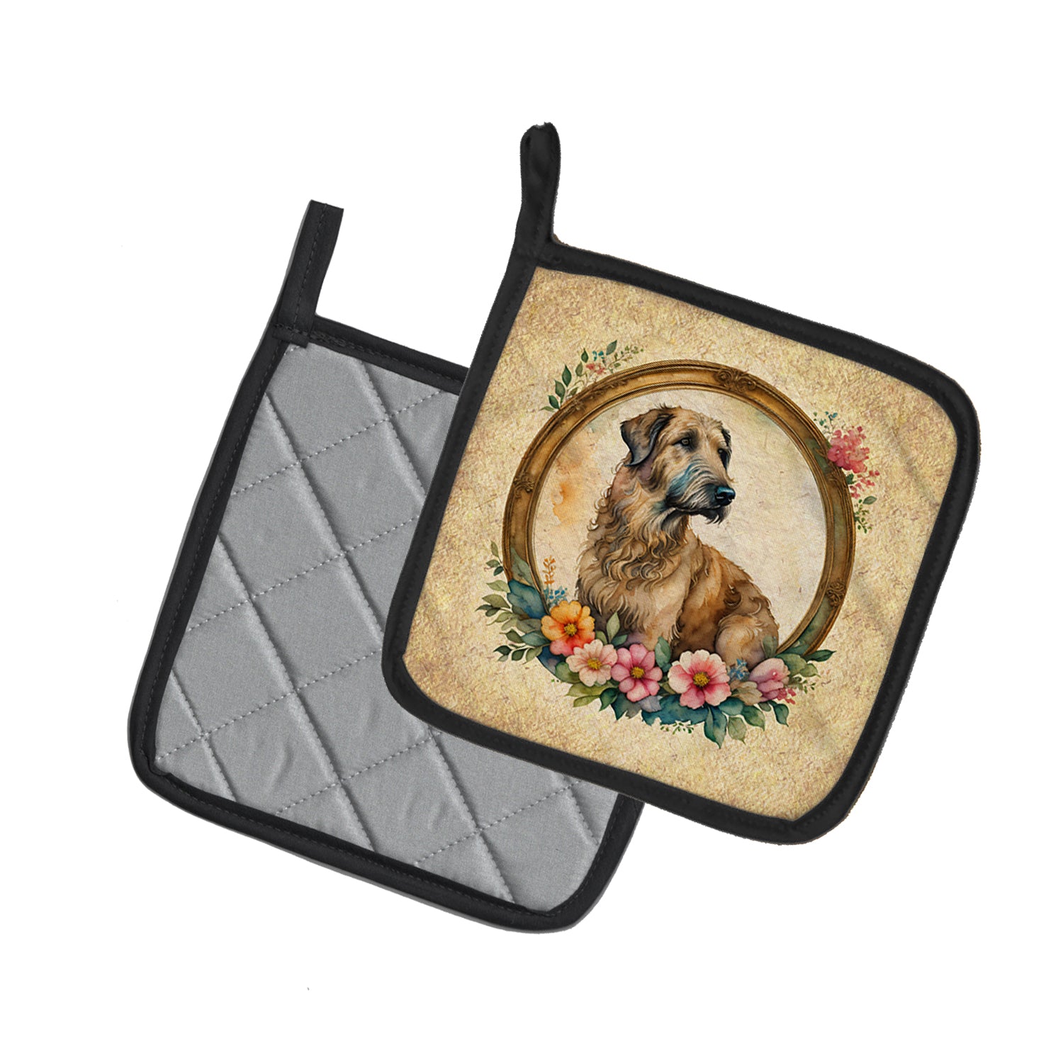 Buy this Irish Wolfhound and Flowers Pair of Pot Holders