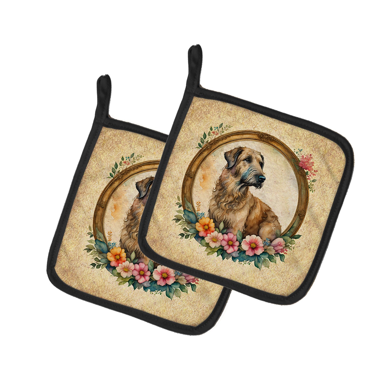 Buy this Irish Wolfhound and Flowers Pair of Pot Holders