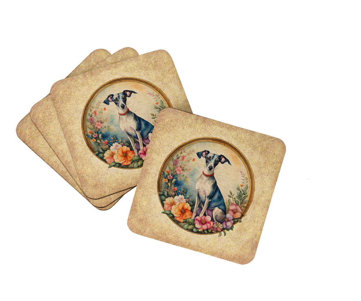 Buy this Italian Greyhound and Flowers Foam Coasters