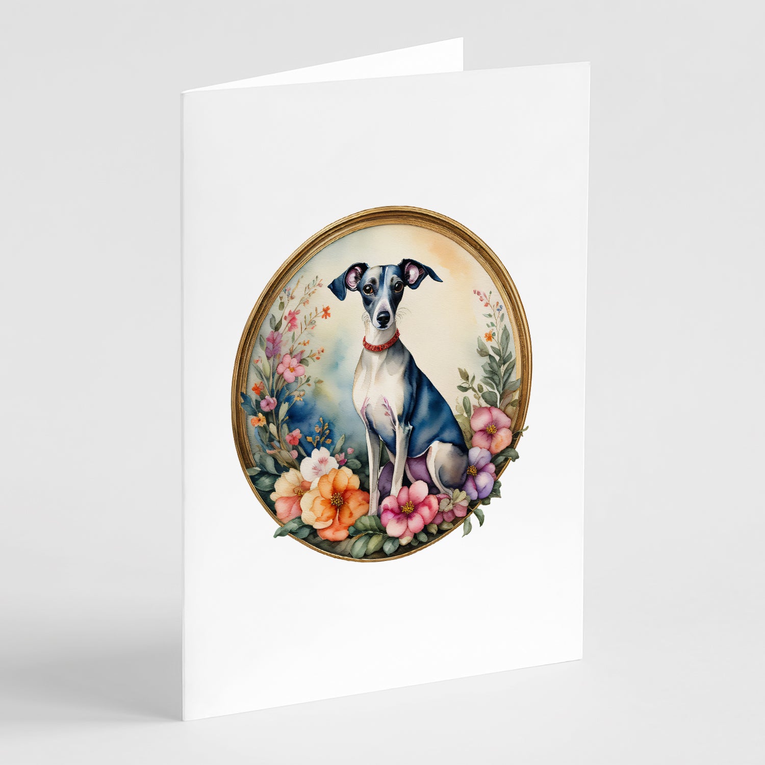 Buy this Italian Greyhound and Flowers Greeting Cards and Envelopes Pack of 8