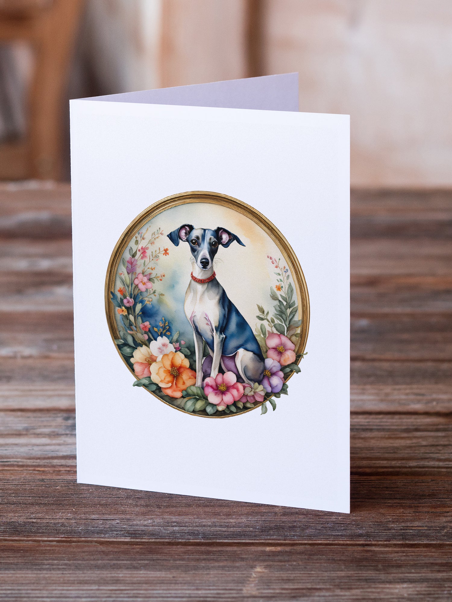 Italian Greyhound and Flowers Greeting Cards and Envelopes Pack of 8