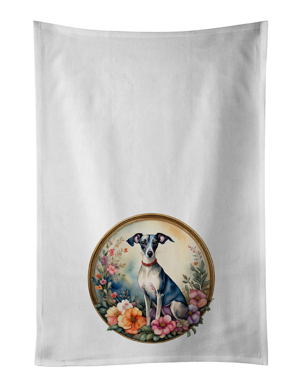 Buy this Italian Greyhound and Flowers Kitchen Towel Set of 2