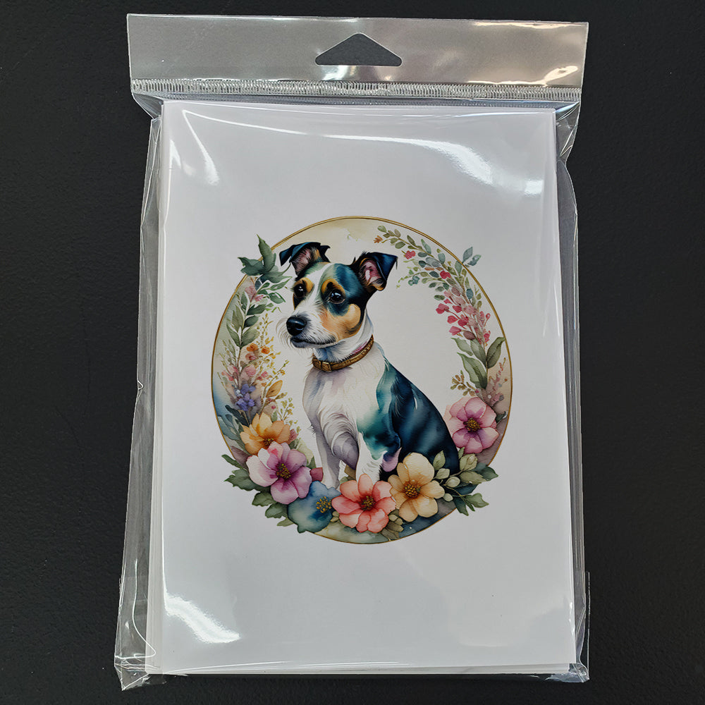 Jack Russell Terrier and Flowers Greeting Cards and Envelopes Pack of 8