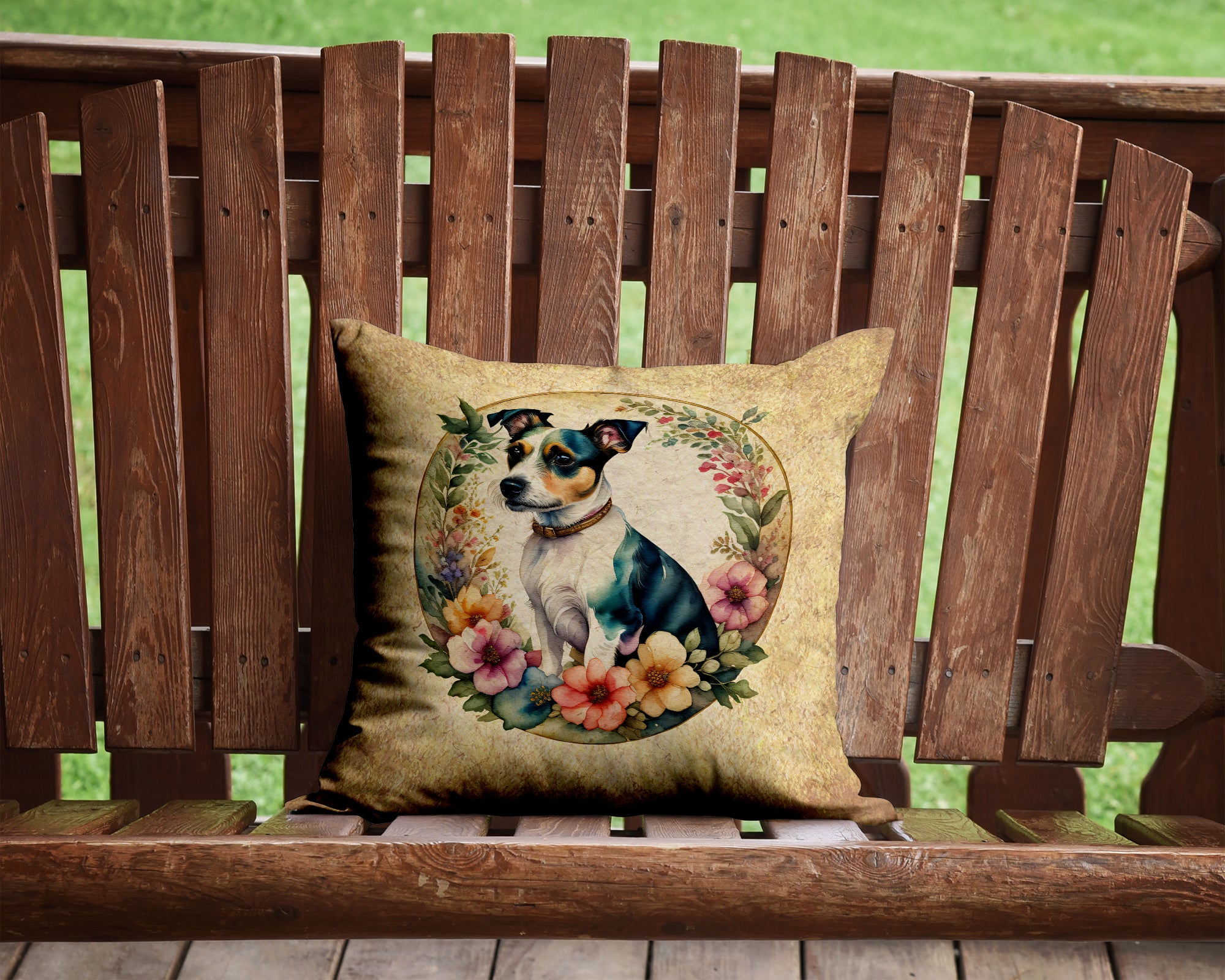 Buy this Jack Russell Terrier and Flowers Fabric Decorative Pillow