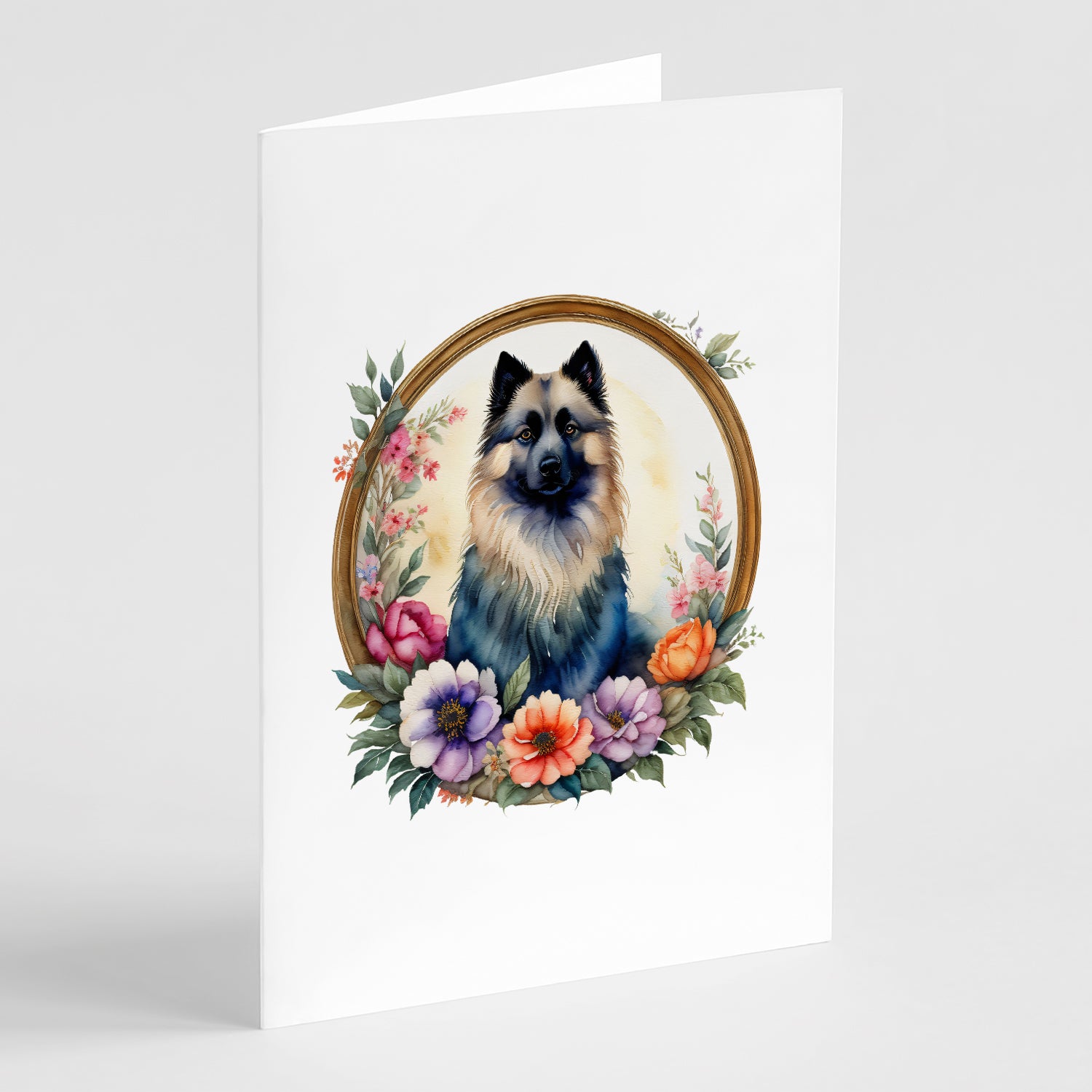 Buy this Keeshond and Flowers Greeting Cards and Envelopes Pack of 8