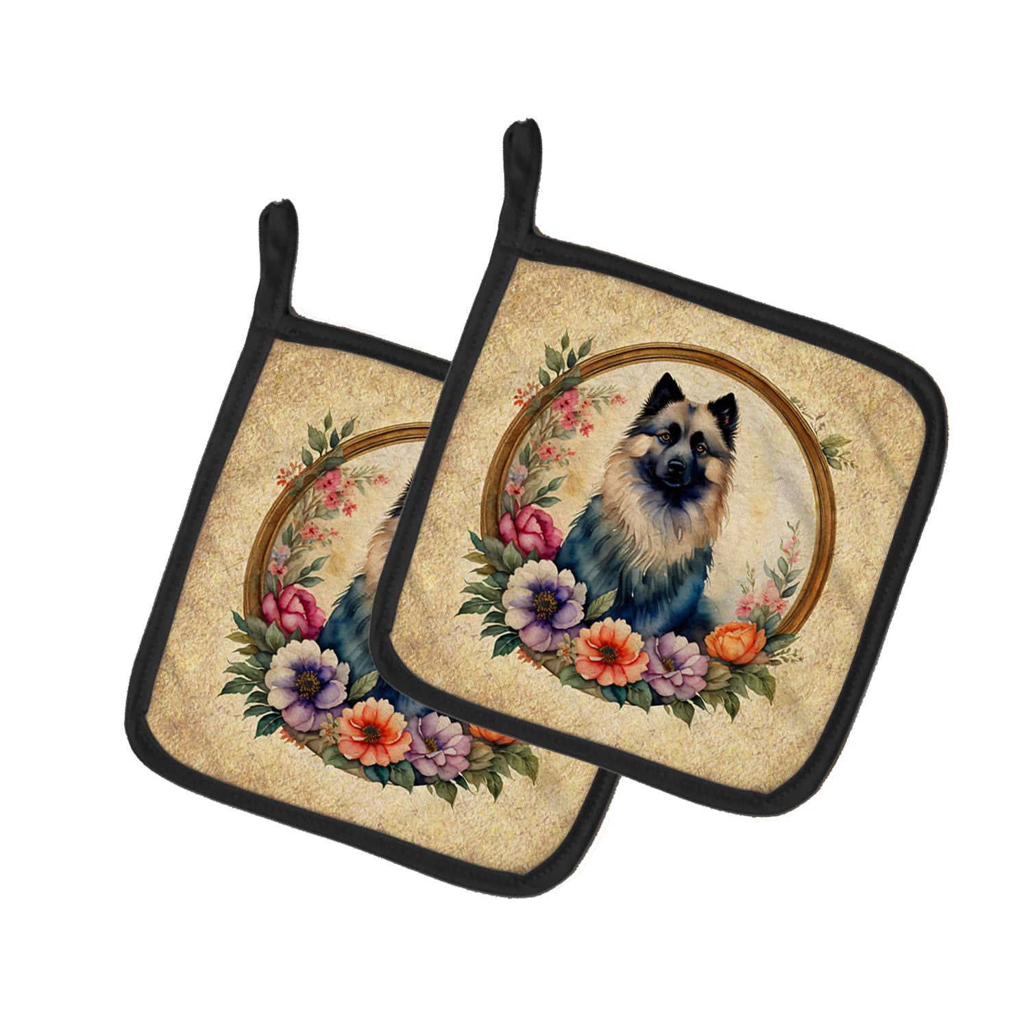 Buy this Keeshond and Flowers Pair of Pot Holders