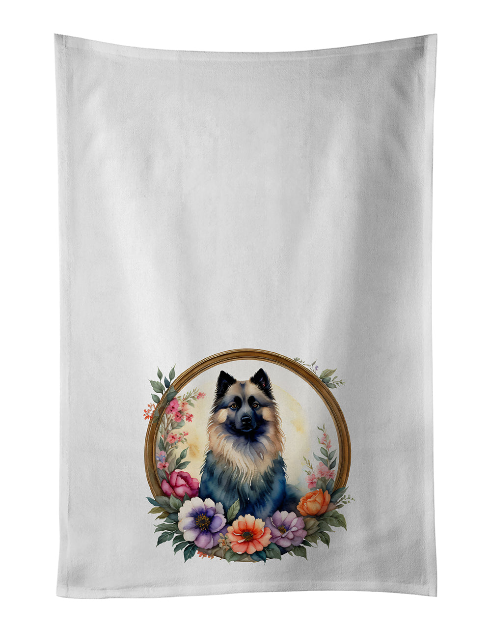 Buy this Keeshond and Flowers Kitchen Towel Set of 2