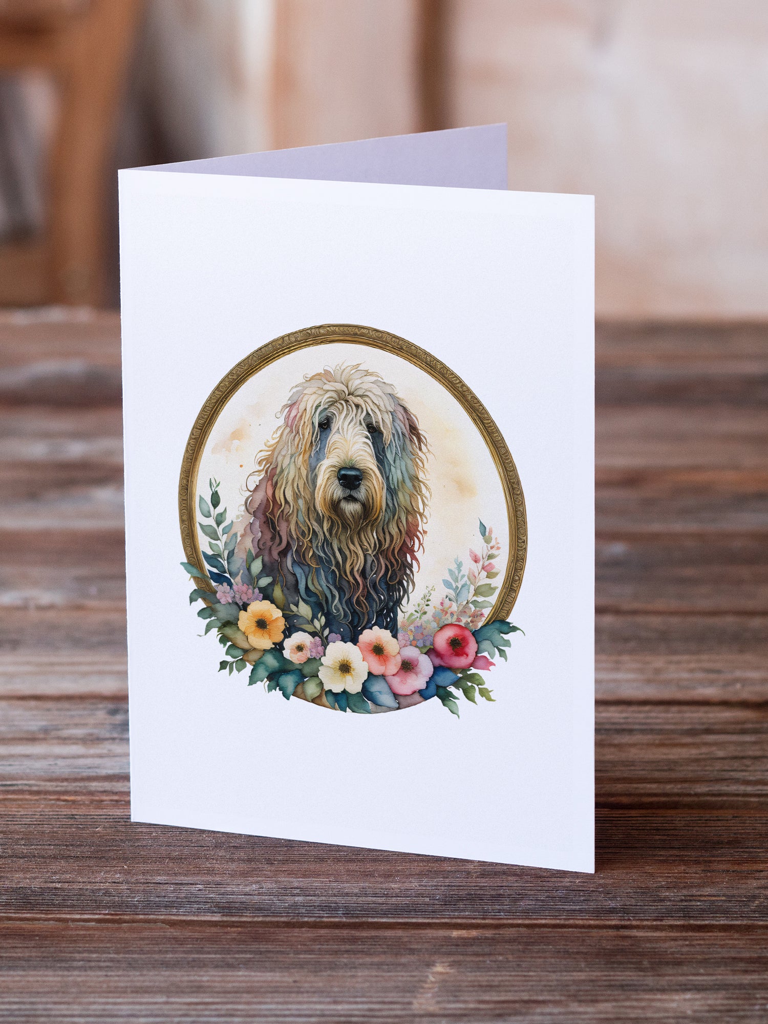 Komondor and Flowers Greeting Cards and Envelopes Pack of 8