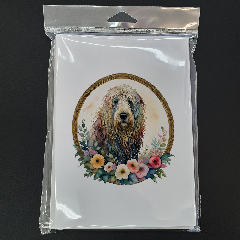Komondor and Flowers Greeting Cards and Envelopes Pack of 8