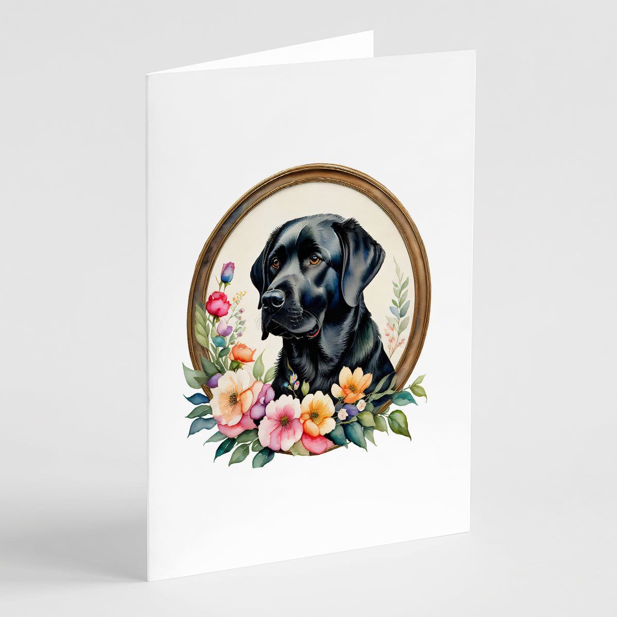 Buy this Black Labrador Retriever and Flowers Greeting Cards and Envelopes Pack of 8