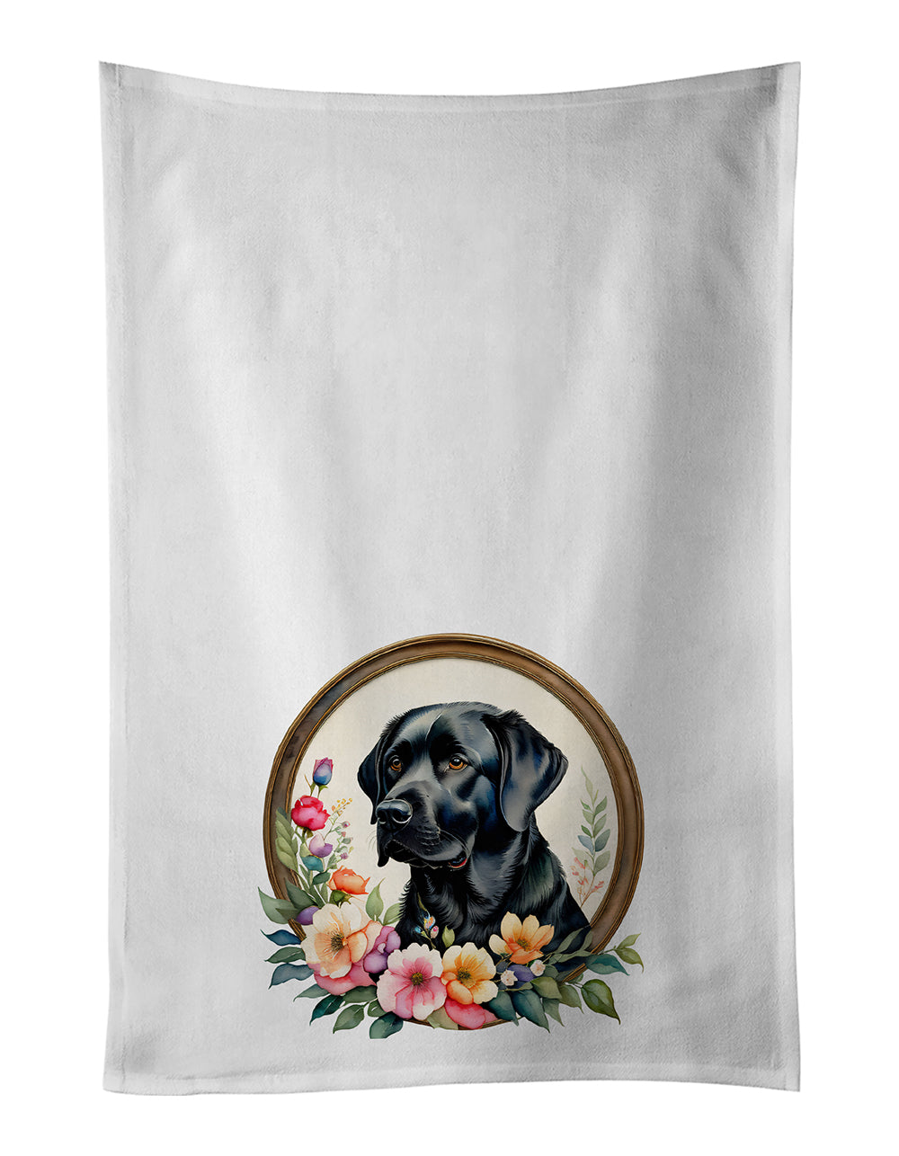 Buy this Black Labrador Retriever and Flowers Kitchen Towel Set of 2