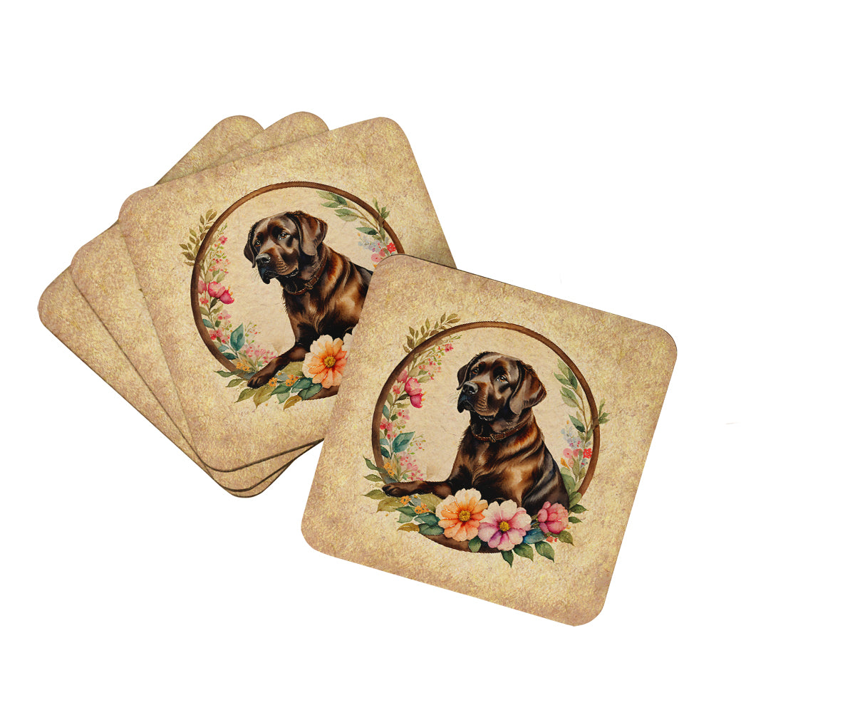 Buy this Chocolate Labrador Retriever and Flowers Foam Coasters