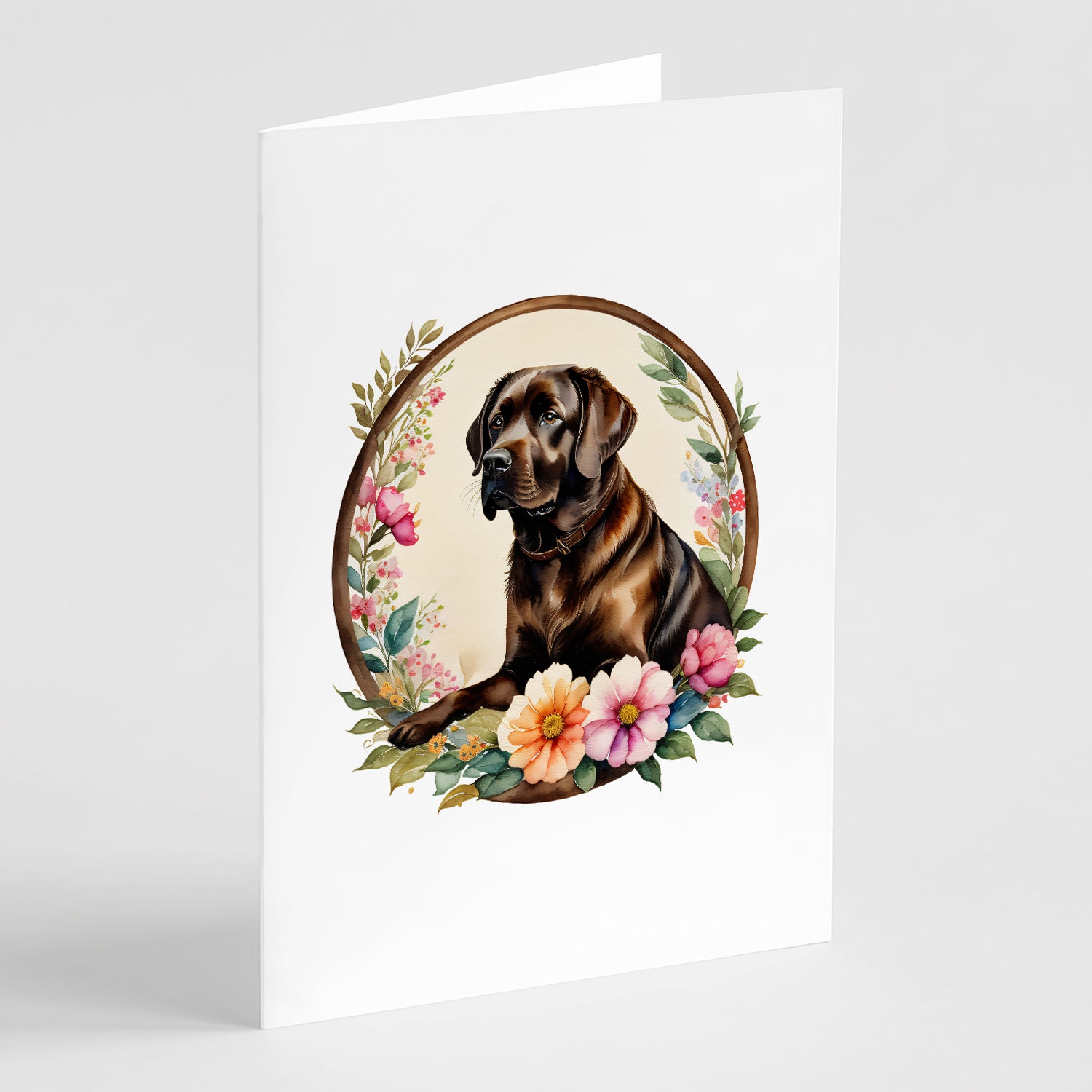 Buy this Chocolate Labrador Retriever and Flowers Greeting Cards and Envelopes Pack of 8