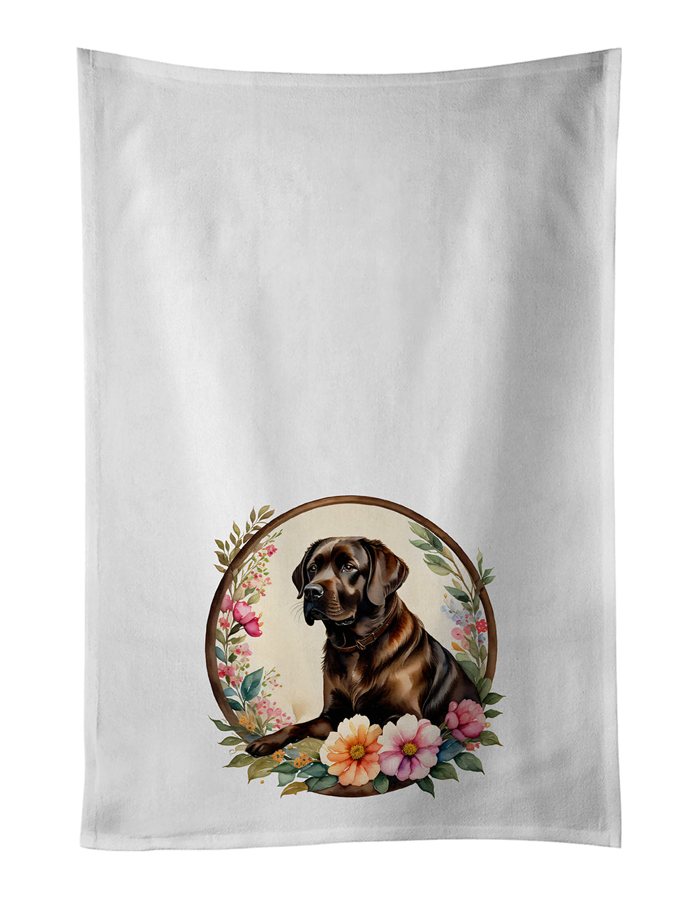 Buy this Chocolate Labrador Retriever and Flowers Kitchen Towel Set of 2