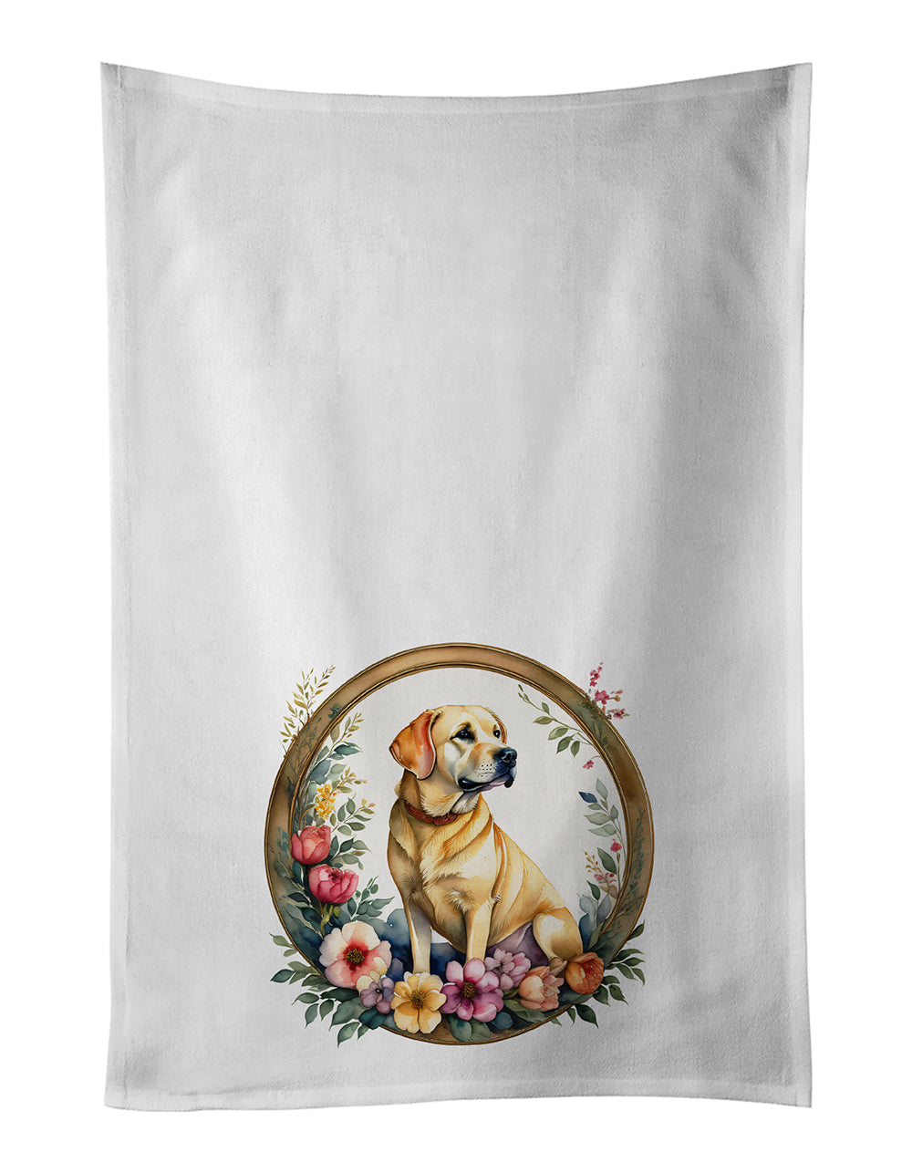 Buy this Yellow Labrador Retriever and Flowers Kitchen Towel Set of 2