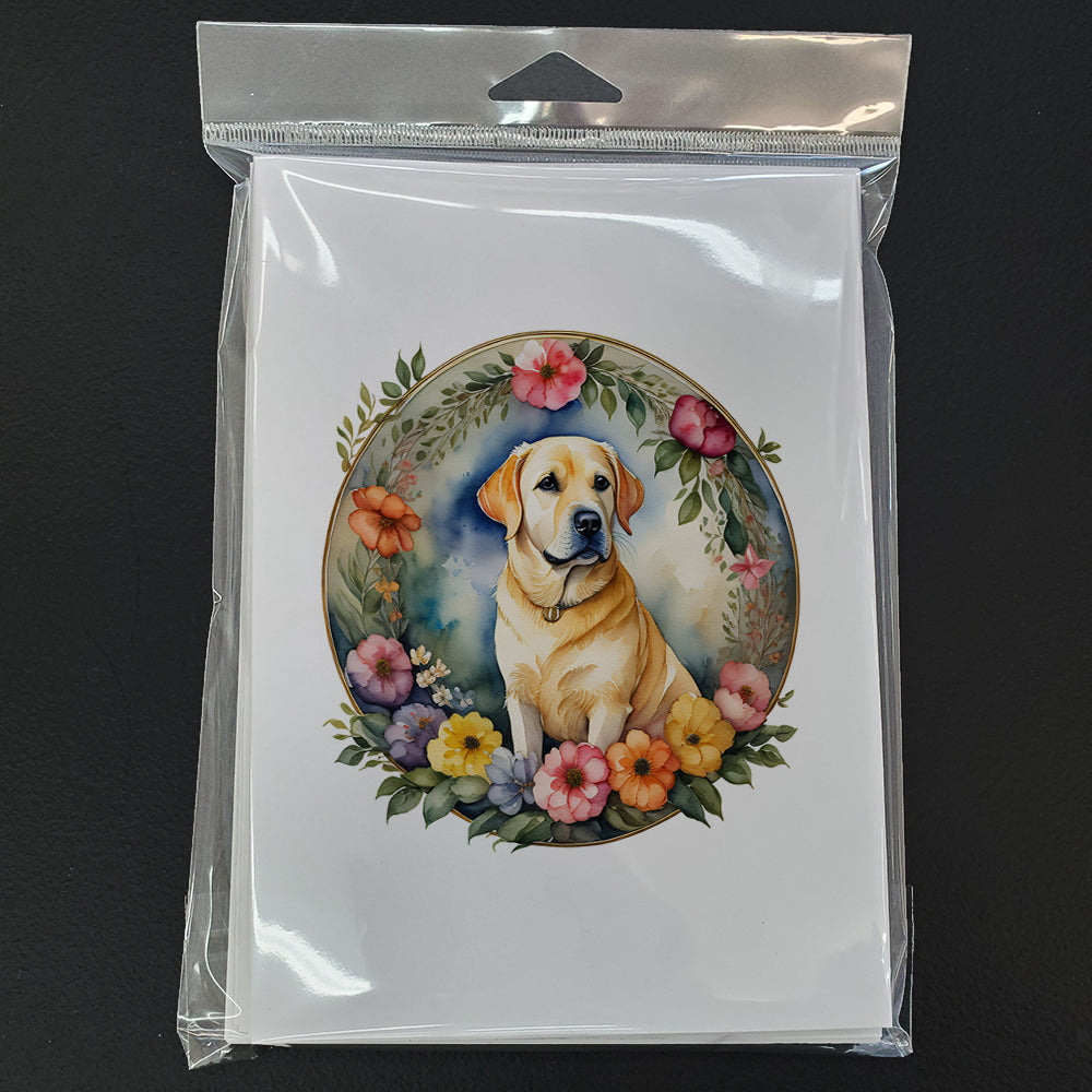 Yellow Labrador Retriever and Flowers Greeting Cards and Envelopes Pack of 8