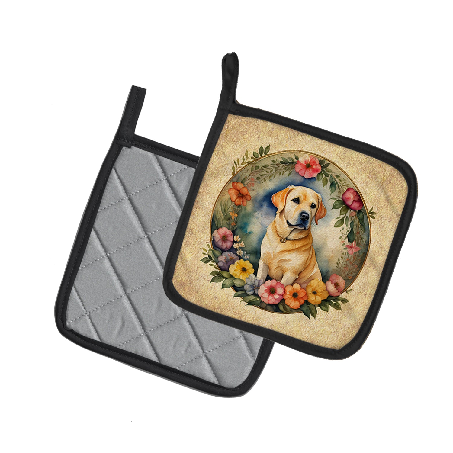 Buy this Yellow Labrador Retriever and Flowers Pair of Pot Holders