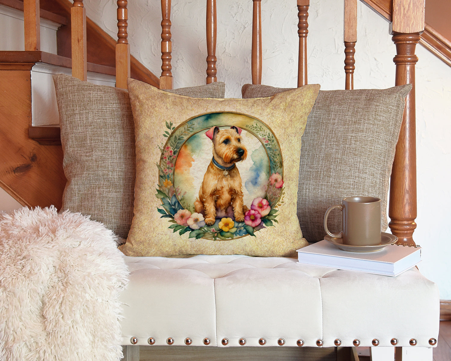 Lakeland Terrier and Flowers Fabric Decorative Pillow