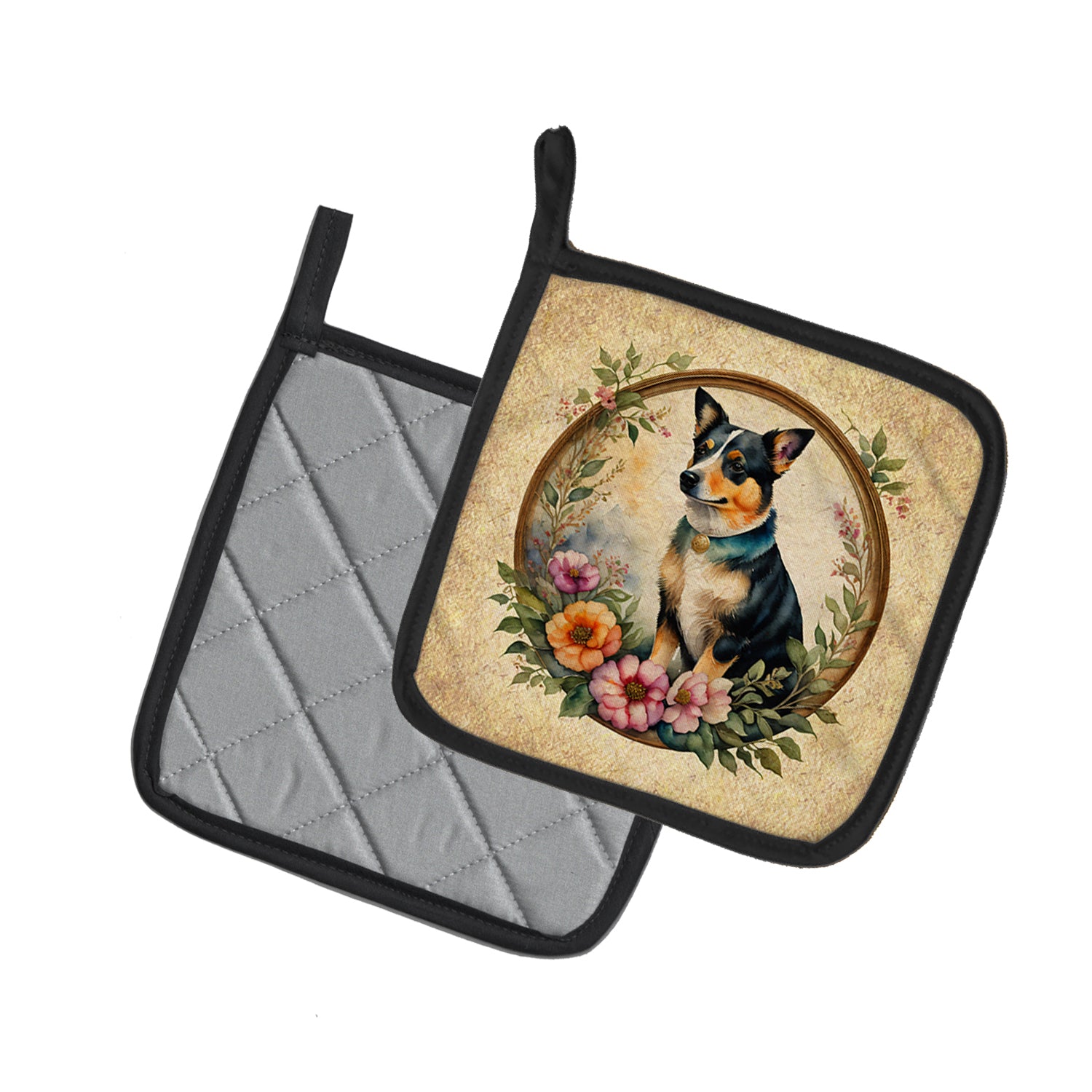 Caroline's Treasures Lancashire Heeler and Flowers Pot Holders - Set of 2 Decorative Kitchen Helpers | Made in the USA