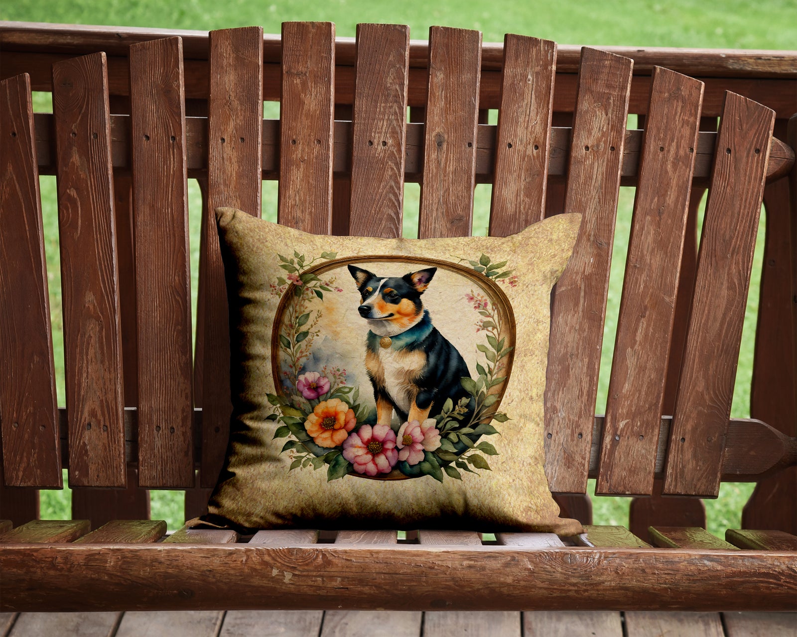 Caroline's Treasures Lancashire Heeler and Flowers Throw Pillow - 14x14 Decorative Pillow – Art for Your Home & Patio