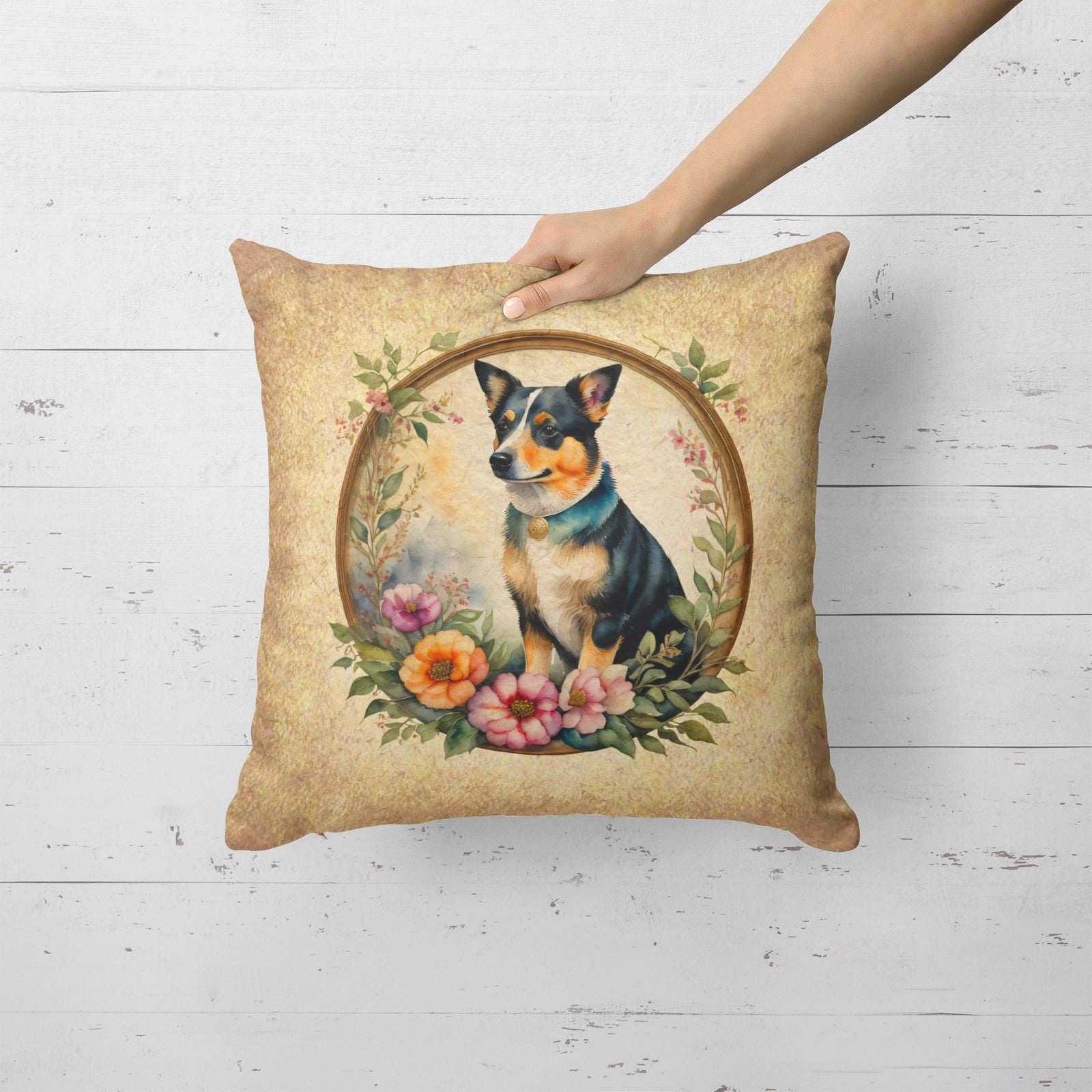 Caroline's Treasures Lancashire Heeler and Flowers Fabric Decorative Pillow