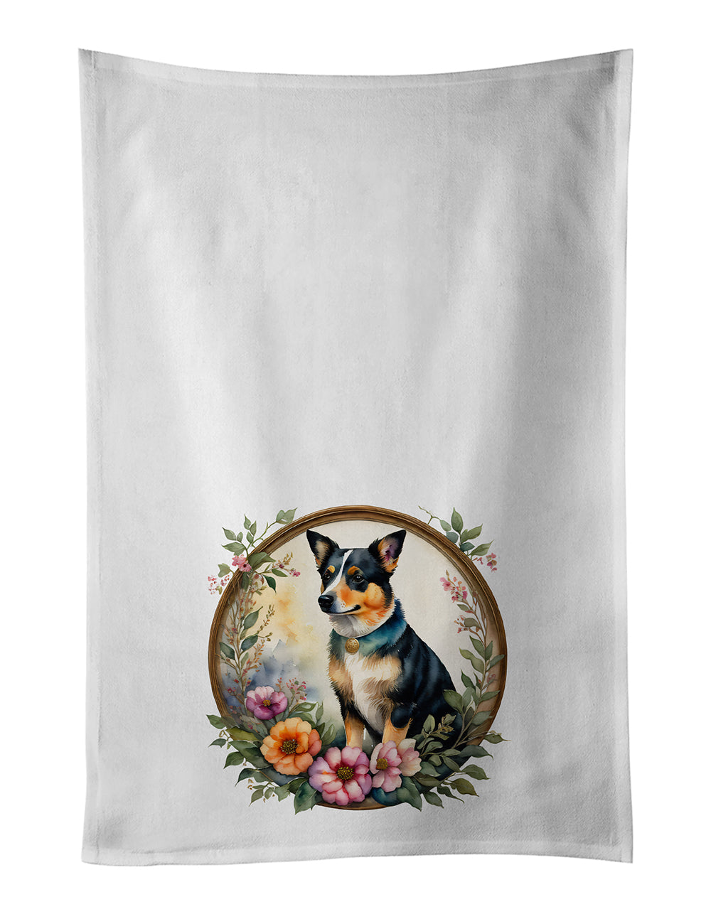 Buy this Lancashire Heeler and Flowers Kitchen Towel Set of 2