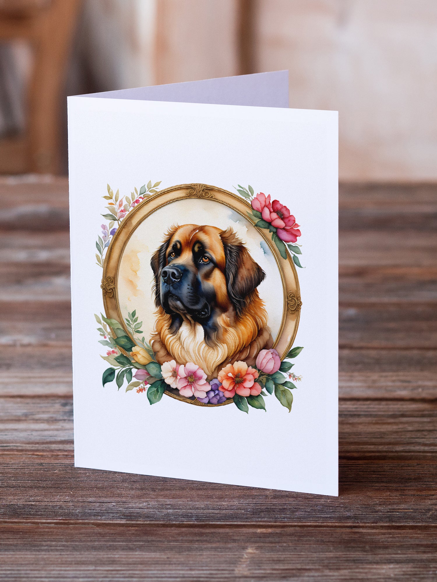 Leonberger and Flowers Greeting Cards and Envelopes Pack of 8