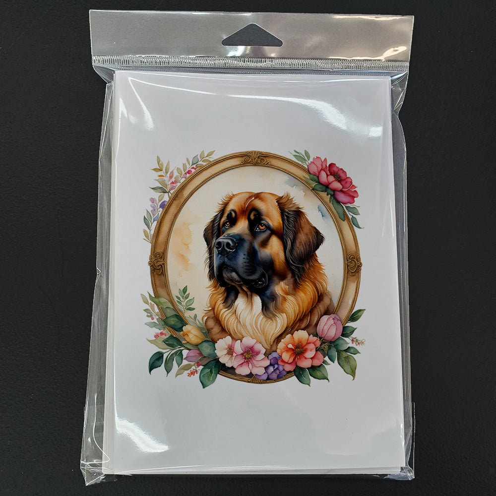 Leonberger and Flowers Greeting Cards and Envelopes Pack of 8