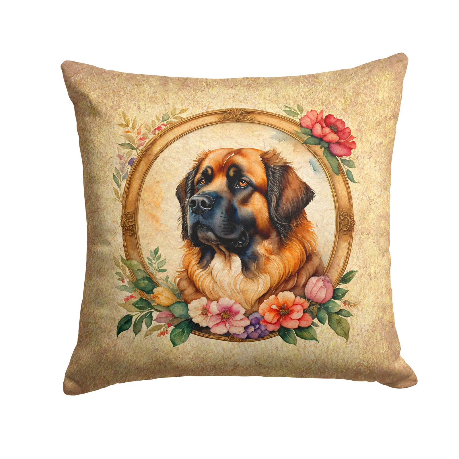 Buy this Leonberger and Flowers Fabric Decorative Pillow