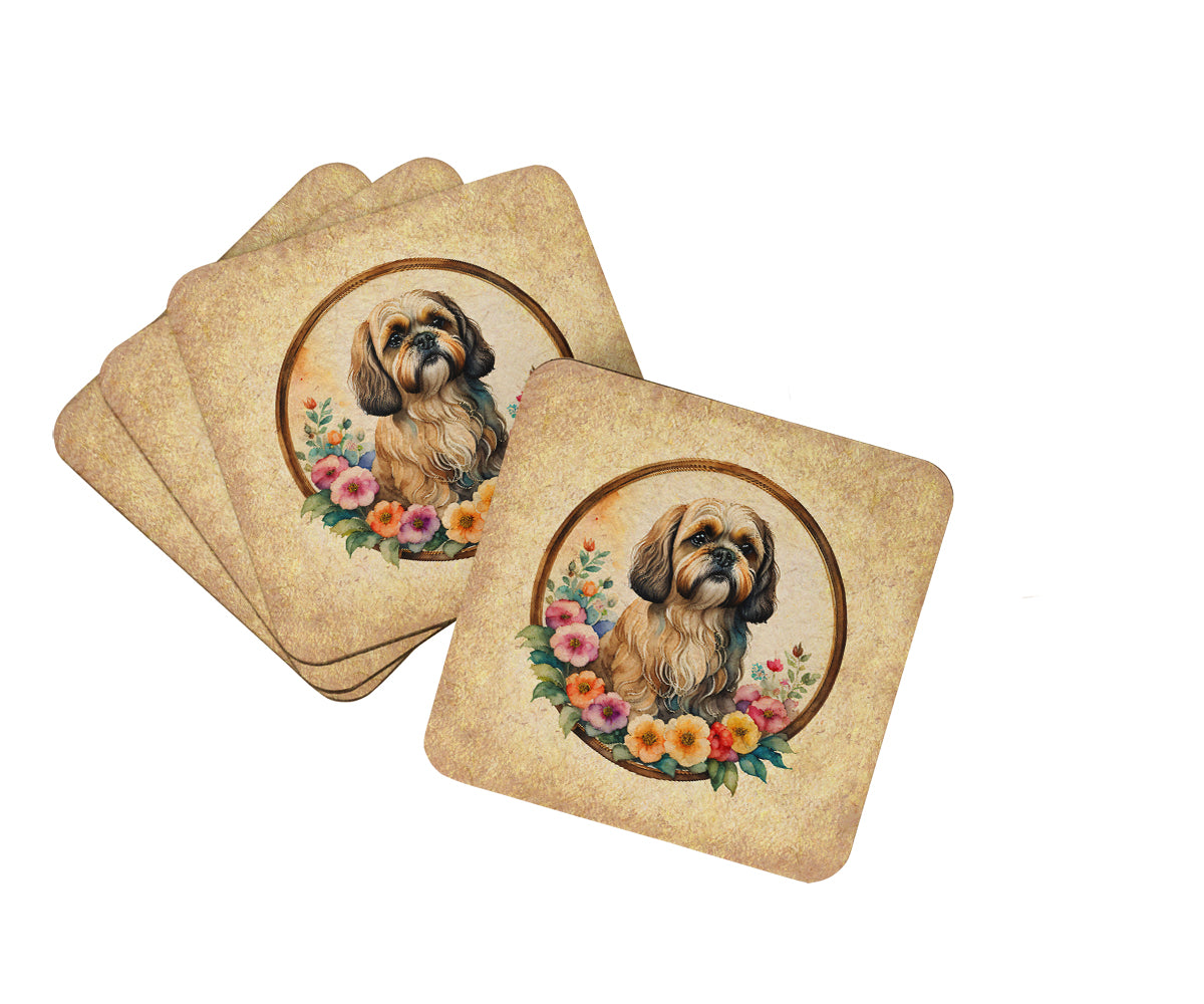 Buy this Lhasa Apso and Flowers Foam Coasters