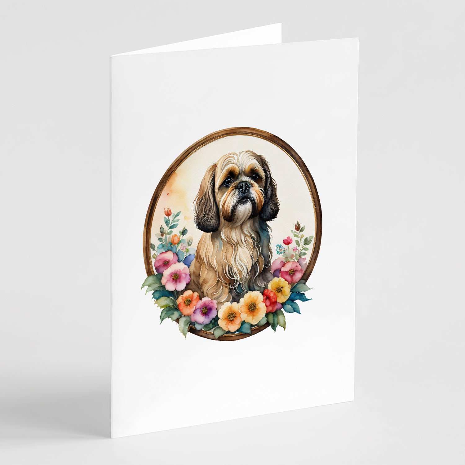 Buy this Lhasa Apso and Flowers Greeting Cards and Envelopes Pack of 8