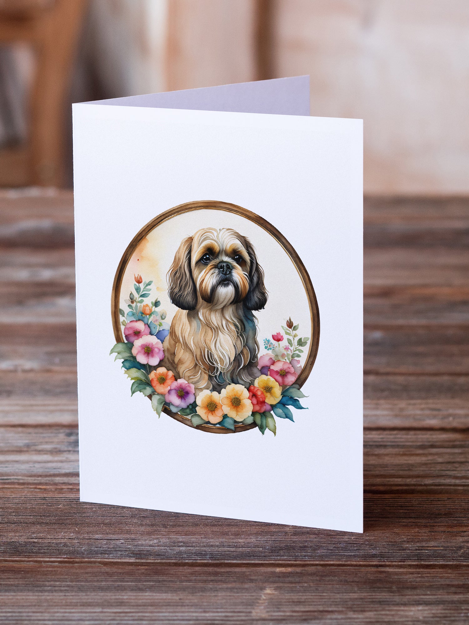 Buy this Lhasa Apso and Flowers Greeting Cards and Envelopes Pack of 8