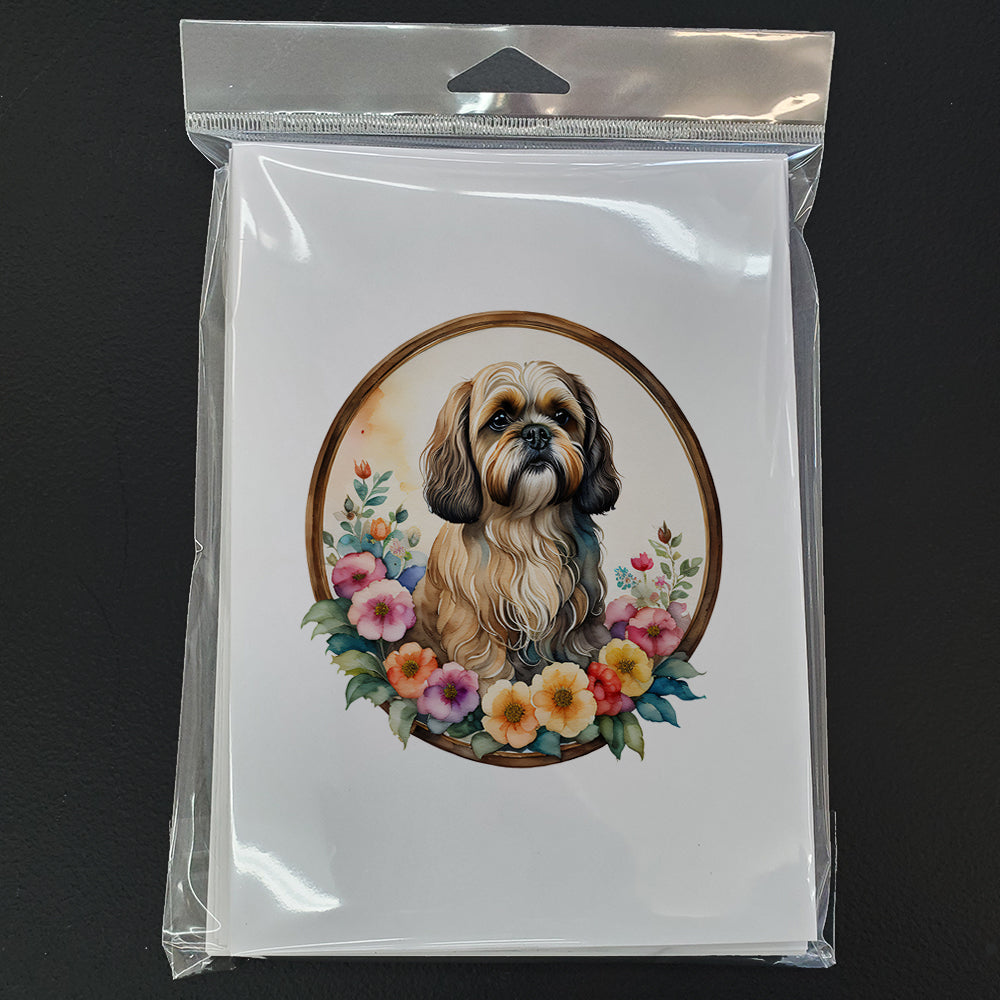 Lhasa Apso and Flowers Greeting Cards and Envelopes Pack of 8