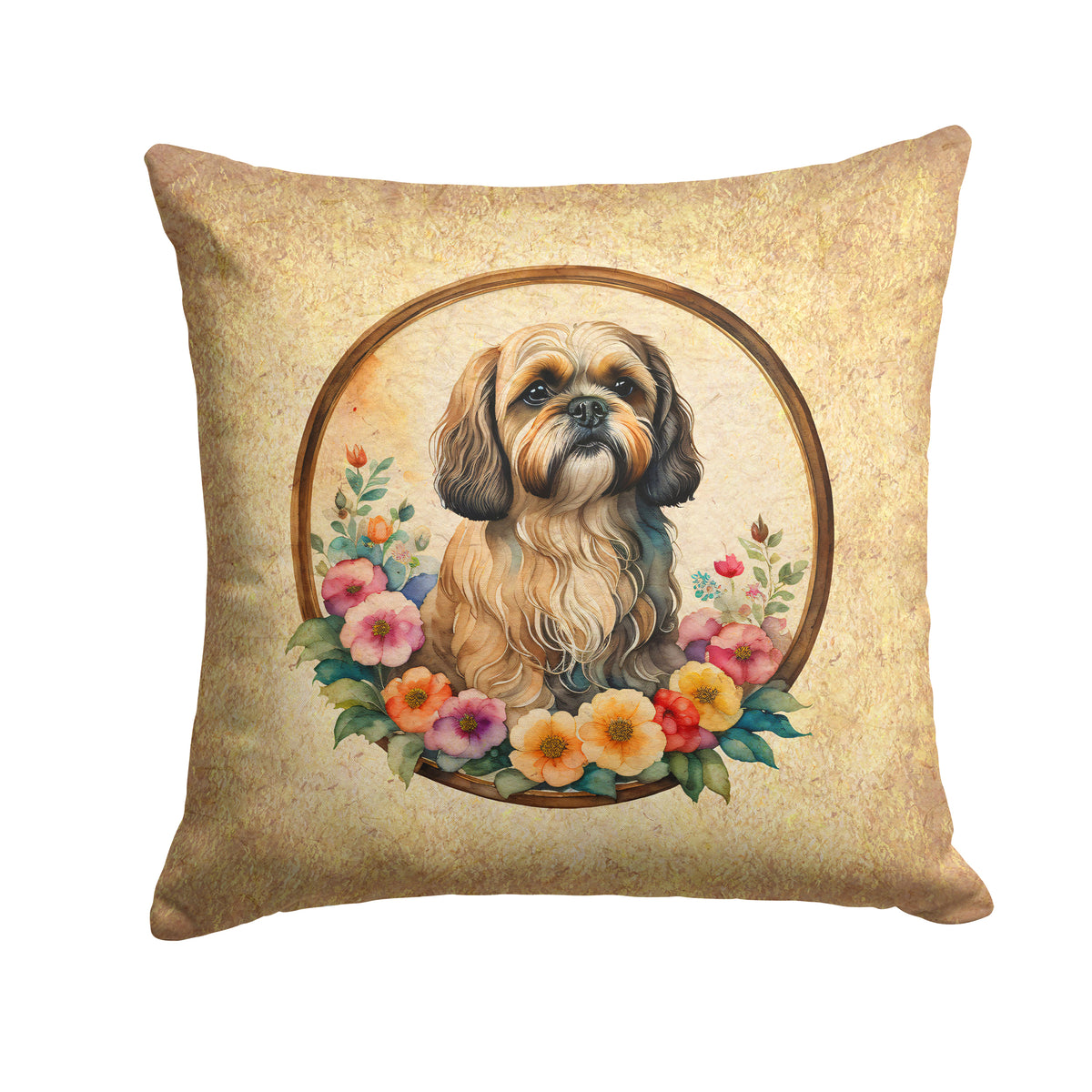 Buy this Lhasa Apso and Flowers Fabric Decorative Pillow