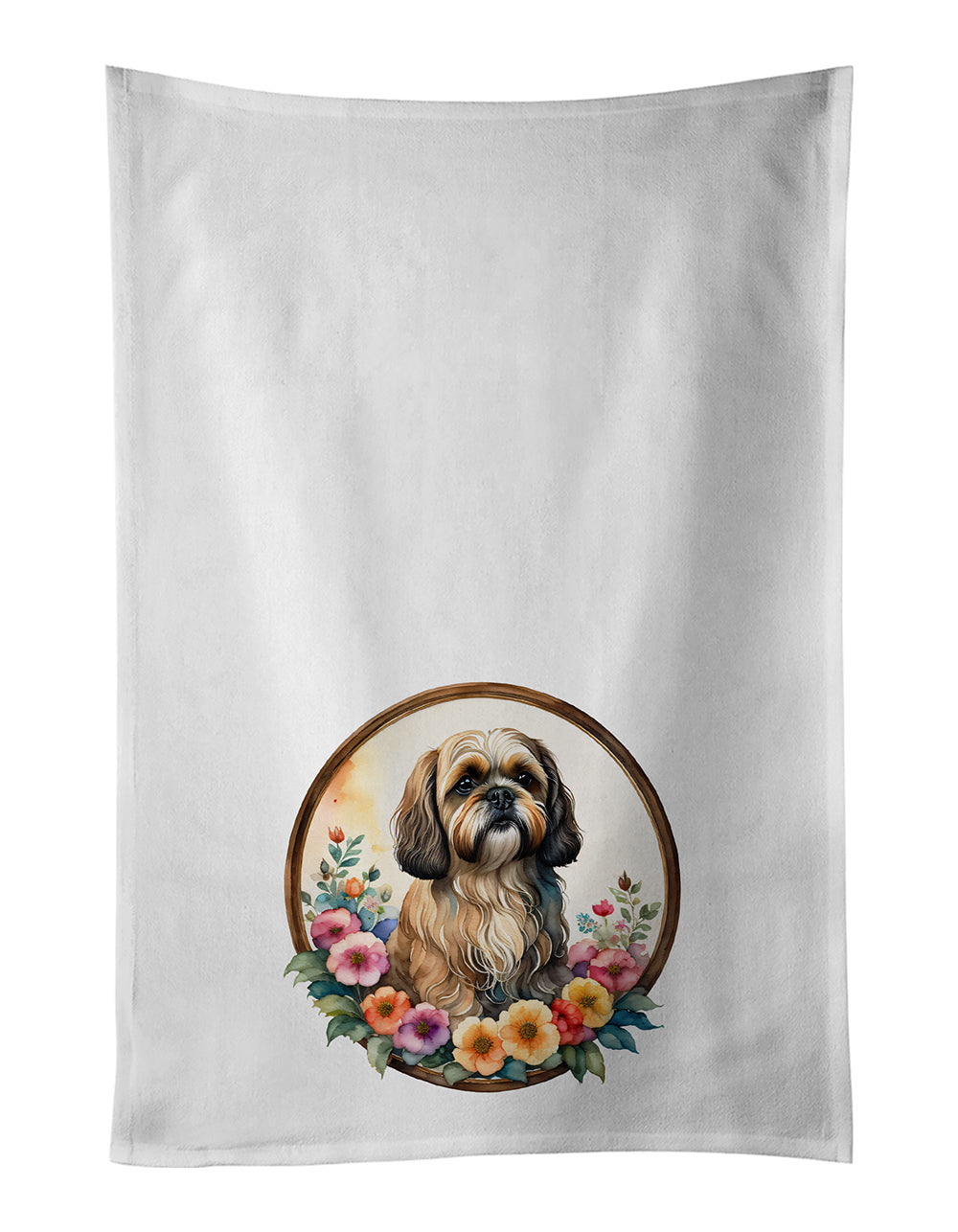 Buy this Lhasa Apso and Flowers Kitchen Towel Set of 2